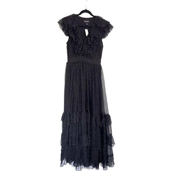 SABINA MUSAYEV SALMA POLKA DOT RUFFLED LONG DRESS IN BLACK Large - Picture 8 of 11